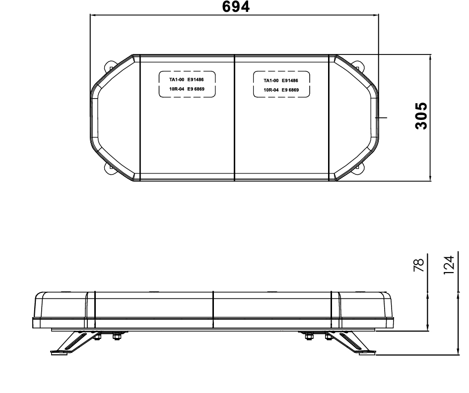 LED Amber Light Bar with Bolt Mount tech diagram